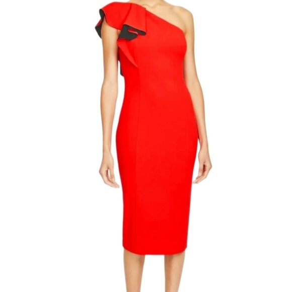 Rachel Roy Collection one-shoulder flutter sheath dress cocktail - red/black- s - Picture 5 of 6